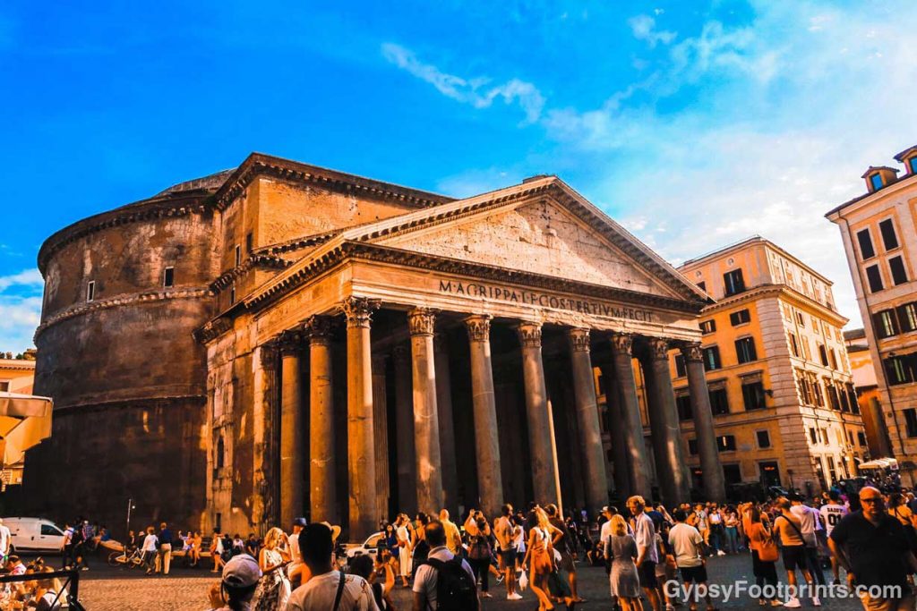 The Pantheon in Rome with a busy town square