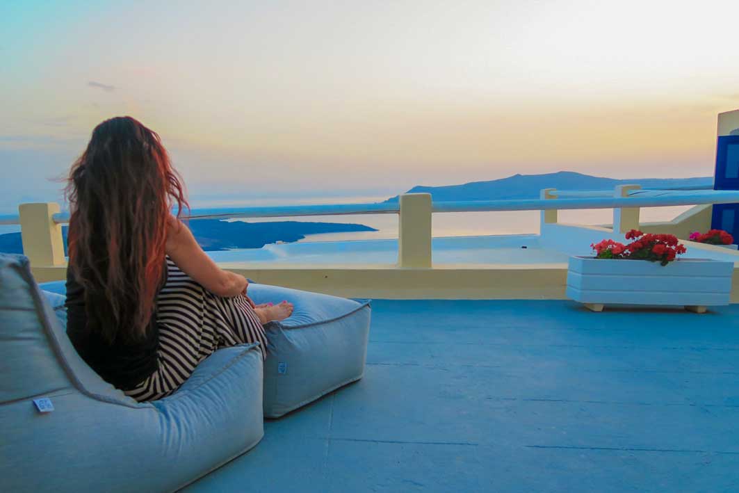 Santorini view of the Caldera during sunset.